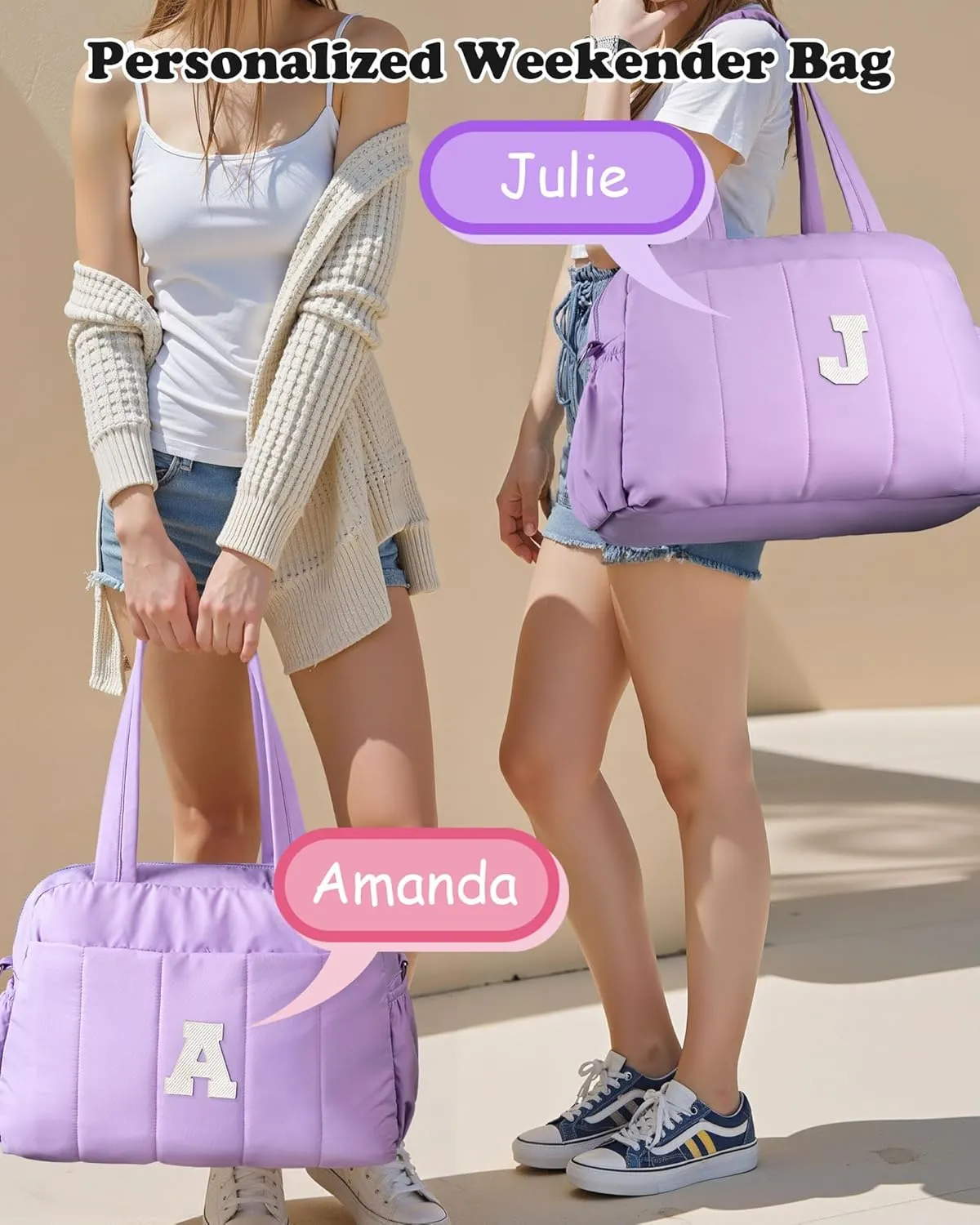 Personalized Gifts-Initial Lightweight Duffel Bag for Women, Personalized Weekender Bag, Monogram Overnight Bag, Letter Girl Travel Bag with Makeup Bag，Birthday Gift for Women Girl (Letter H)