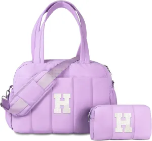 Personalized Gifts-Initial Lightweight Duffel Bag for Women, Personalized Weekender Bag, Monogram Overnight Bag, Letter Girl Travel Bag with Makeup Bag，Birthday Gift for Women Girl (Letter H)