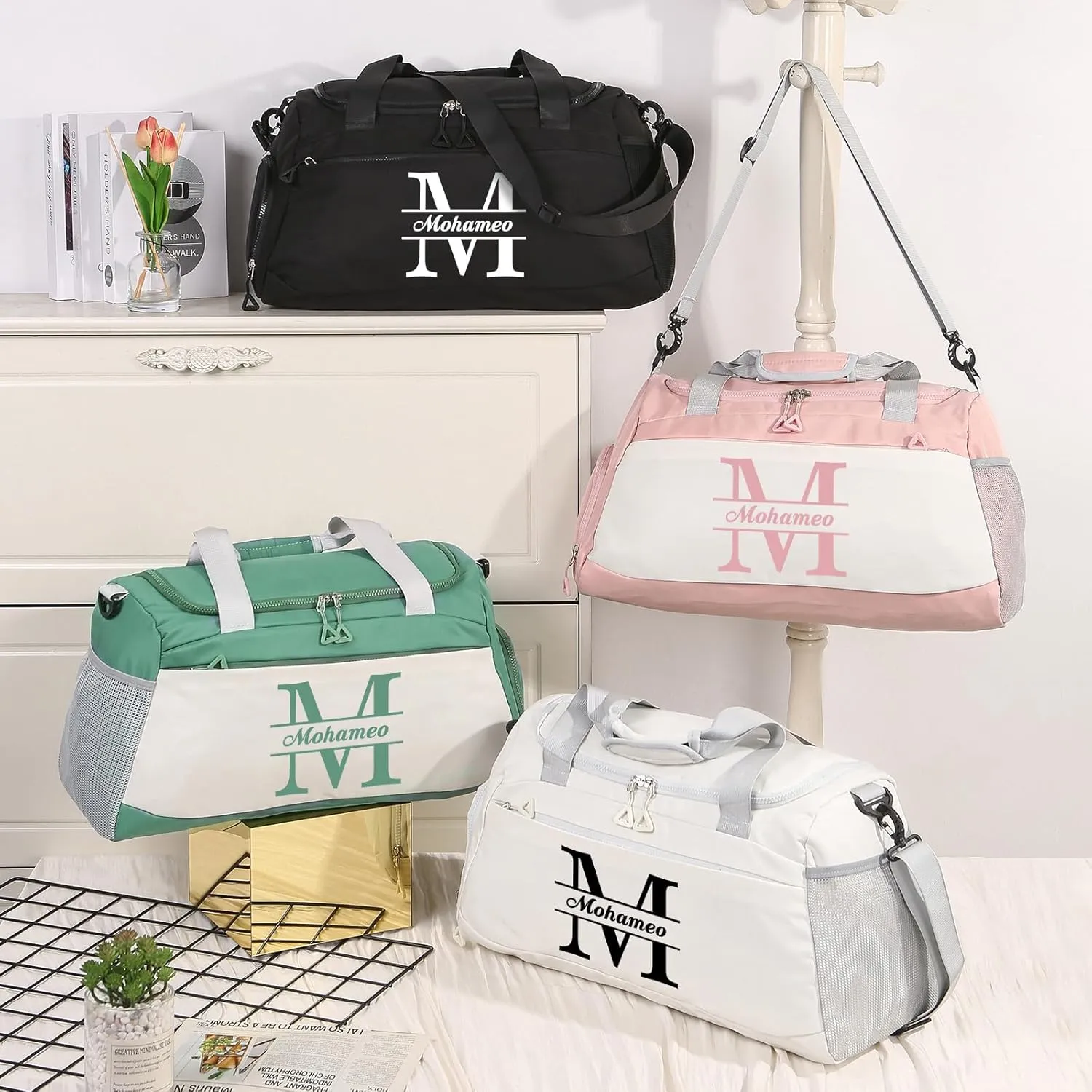 Personalized Gym Bag Custom Name Gym Bags for Men Women duffle bag for travel Weekend Sport Bag Carry On Bags for Airplanes Black Pink Purple 18x10x9 Inches