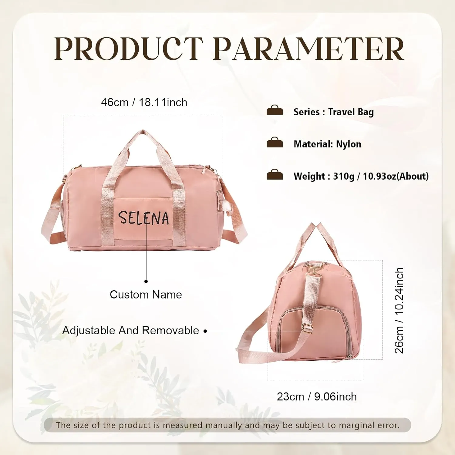 Personalized Gym Bag, Custom Name Travel Duffle Bag, Waterproof Weekender Bag Carry On Tote Bags for Women, Travel Essentials Sport Bag for Men (Pink)
