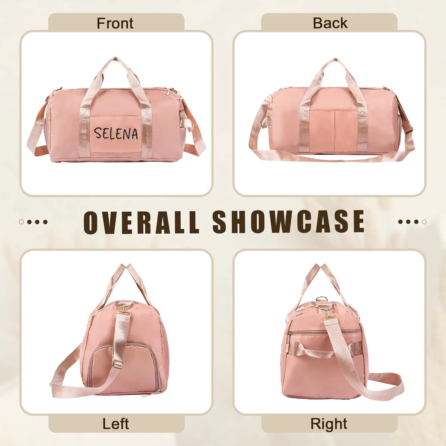 Personalized Gym Bag, Custom Name Travel Duffle Bag, Waterproof Weekender Bag Carry On Tote Bags for Women, Travel Essentials Sport Bag for Men (Pink)
