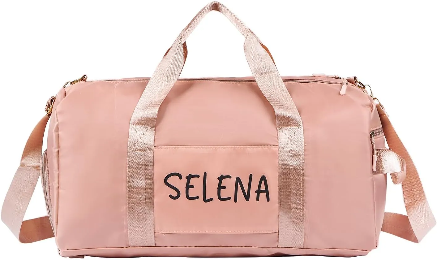 Personalized Gym Bag, Custom Name Travel Duffle Bag, Waterproof Weekender Bag Carry On Tote Bags for Women, Travel Essentials Sport Bag for Men (Pink)