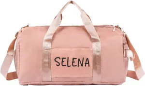 Personalized Gym Bag, Custom Name Travel Duffle Bag, Waterproof Weekender Bag Carry On Tote Bags for Women, Travel Essentials Sport Bag for Men (Pink)
