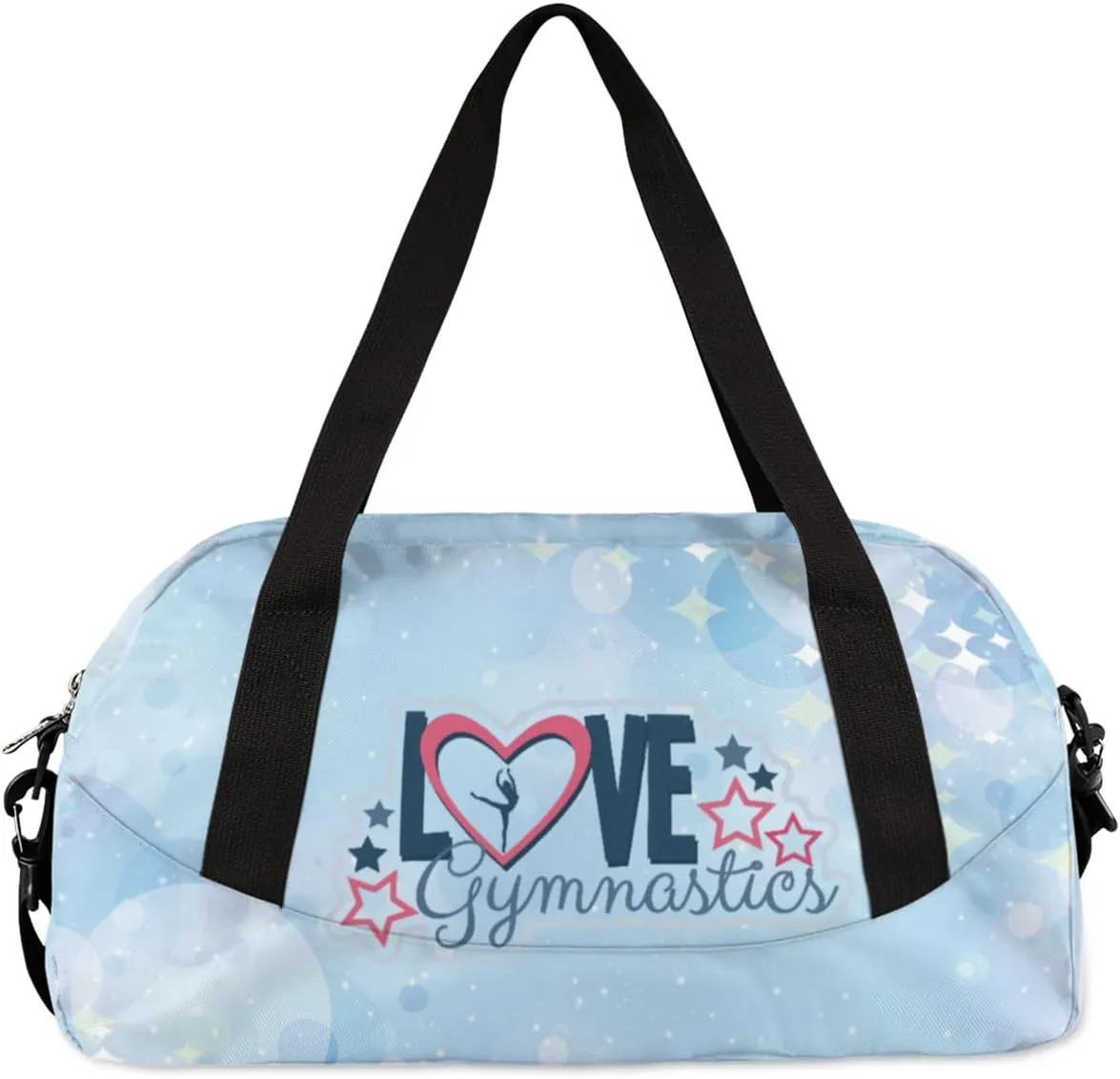Personalized Gym Bag for Girls Teens, Custom Dance Bag Overnight Small Duffel Bag Carry On Weekend Sports Travel Bag for School Practice Gymnastics Ballet, Gymnastics Blue Stars Dots
