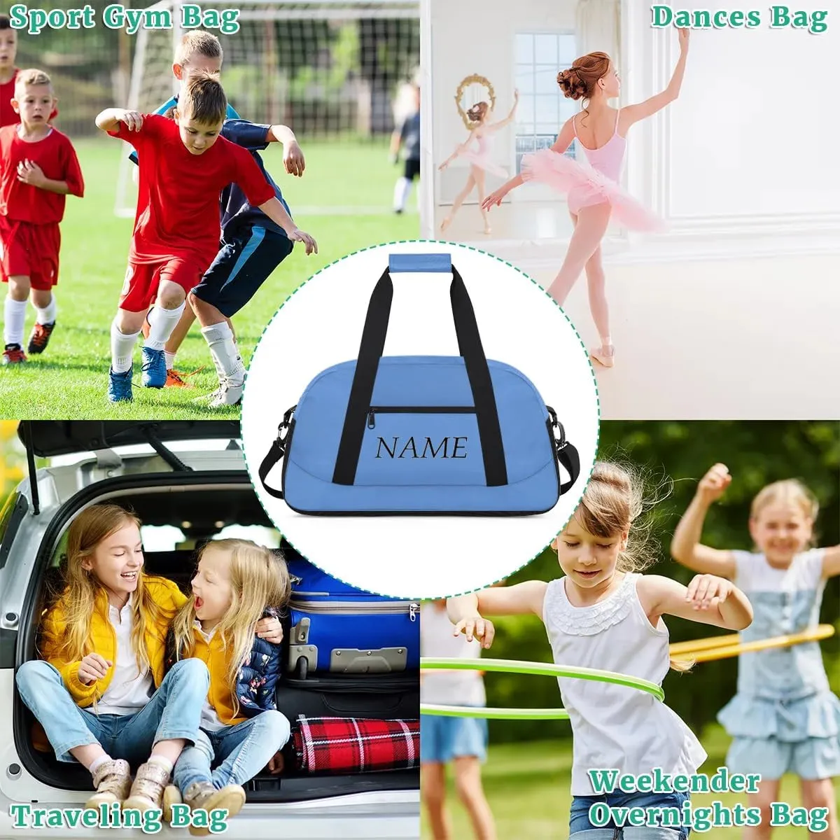 Personalized Gym Bag for Women Men, Custom Duffel Bag with Name, Small Sports Bag Travel Carry On Weekender Bags, Blue