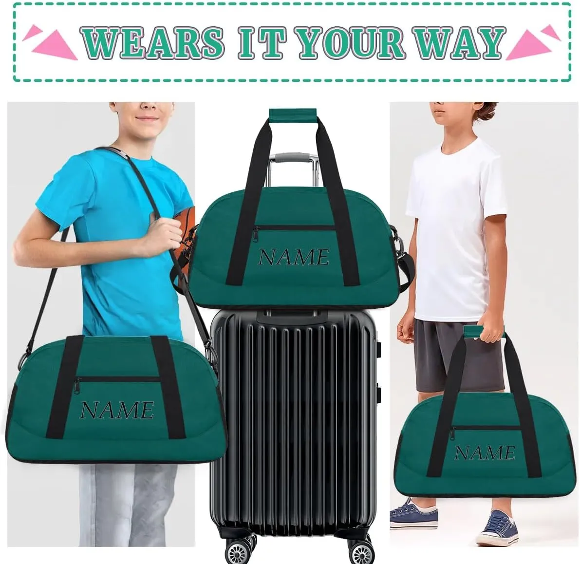 Personalized Gym Bag for Women Men, Custom Duffel Bag with Name, Small Sports Bag Travel Carry On Weekender Bags, Deep Green