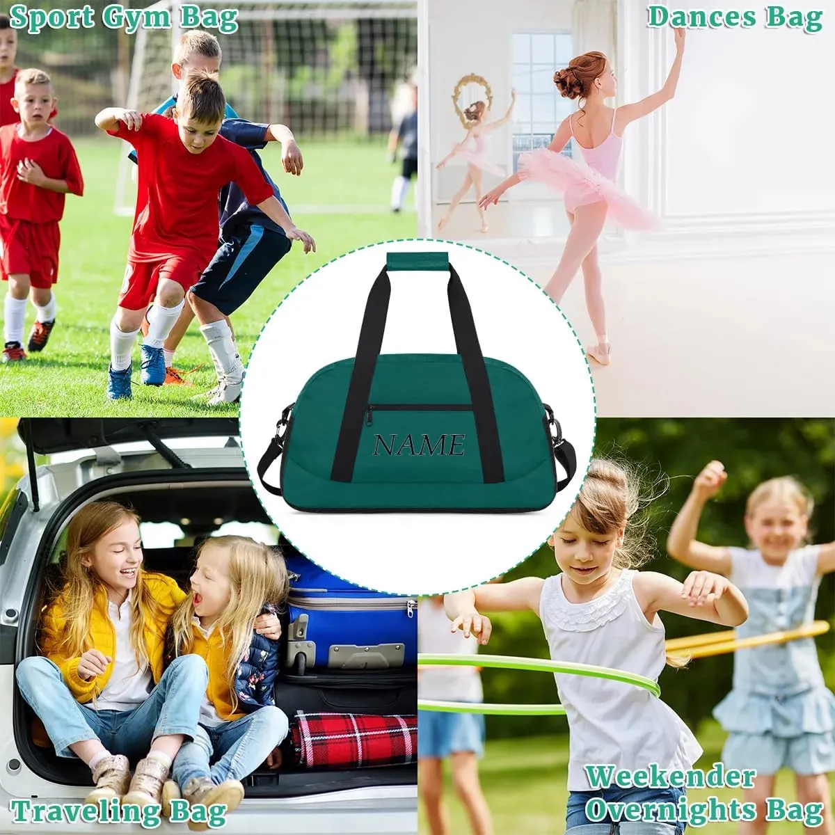 Personalized Gym Bag for Women Men, Custom Duffel Bag with Name, Small Sports Bag Travel Carry On Weekender Bags, Deep Green