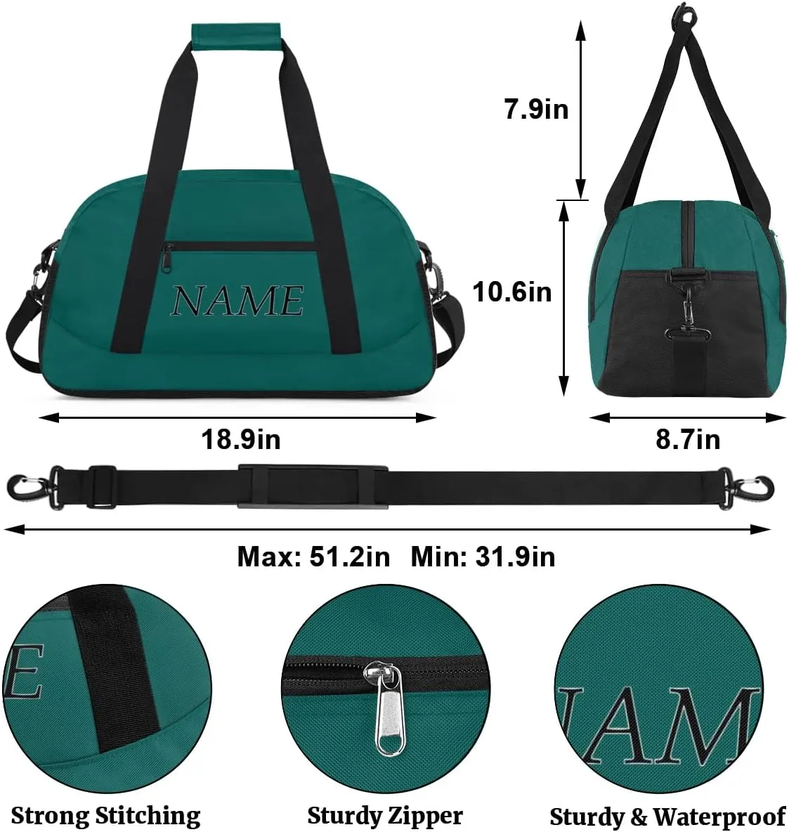 Personalized Gym Bag for Women Men, Custom Duffel Bag with Name, Small Sports Bag Travel Carry On Weekender Bags, Deep Green
