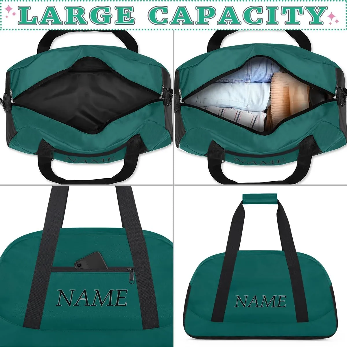 Personalized Gym Bag for Women Men, Custom Duffel Bag with Name, Small Sports Bag Travel Carry On Weekender Bags, Deep Green