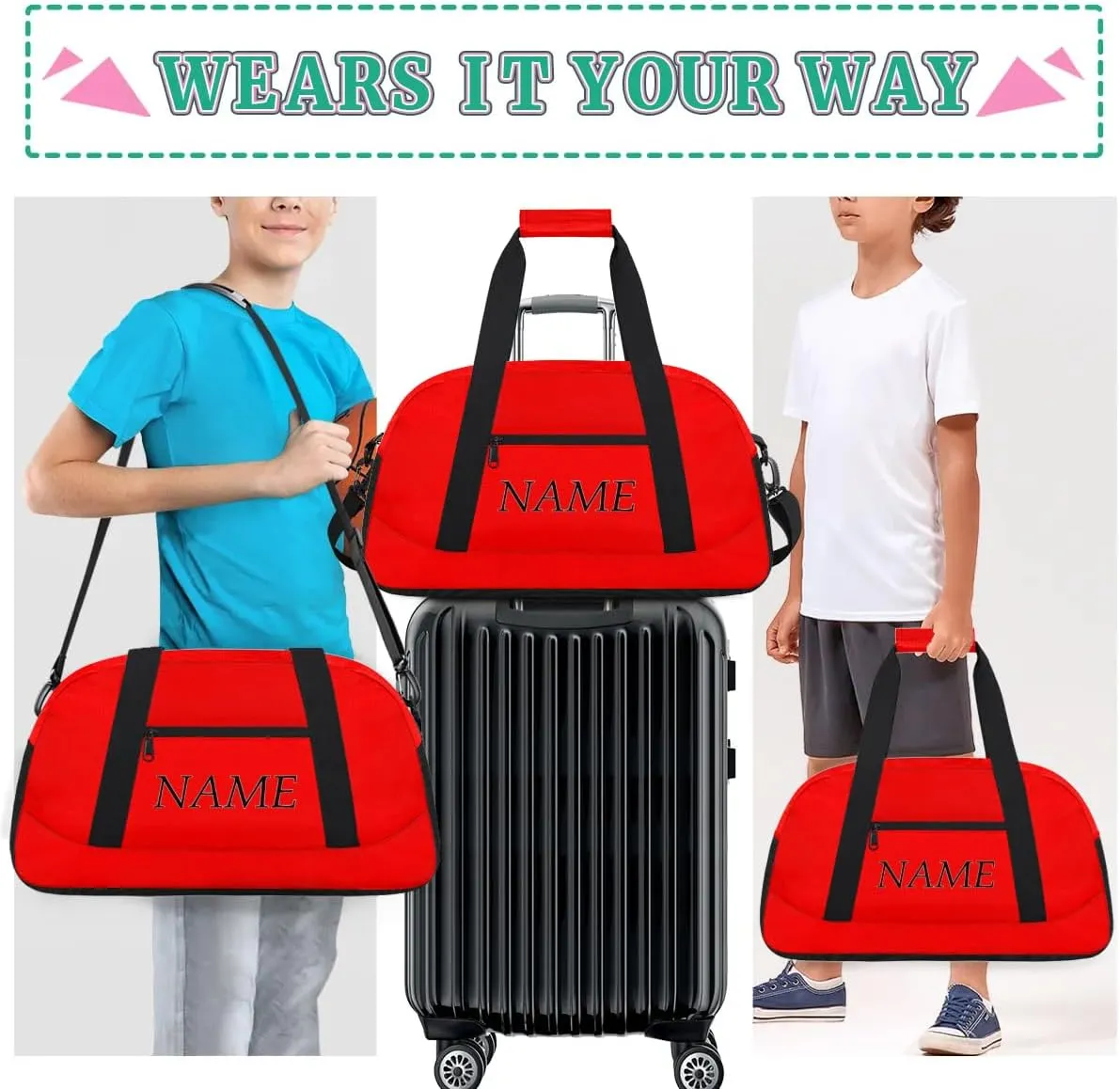 Personalized Gym Bag for Women Men, Custom Duffel Bag with Name, Small Sports Bag Travel Carry On Weekender Bags, Rose Red