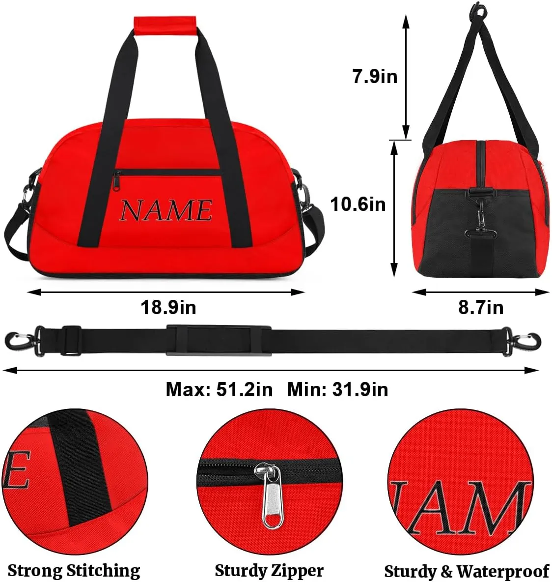 Personalized Gym Bag for Women Men, Custom Duffel Bag with Name, Small Sports Bag Travel Carry On Weekender Bags, Rose Red