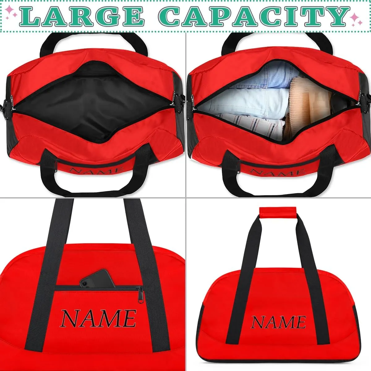Personalized Gym Bag for Women Men, Custom Duffel Bag with Name, Small Sports Bag Travel Carry On Weekender Bags, Rose Red