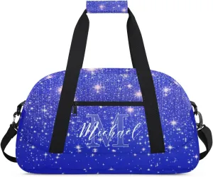 Personalized Gym Duffle Bag, Customized Initial Sports Duffle Bag for Travel, Lightweight Weekend Overnight Bag for Women, Blue Sequin