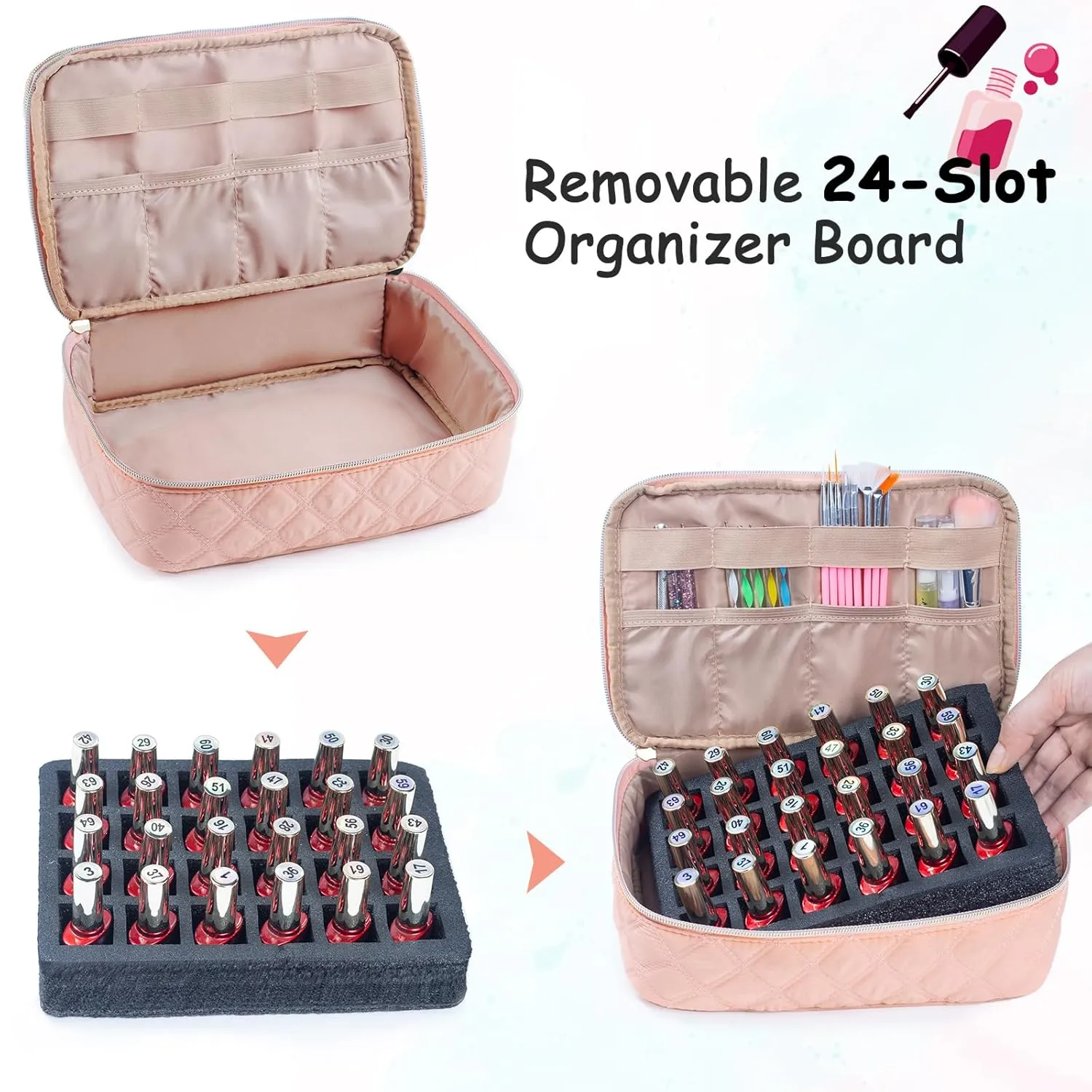 Personalized Initial Nail Polish Organizer – Holds 48 Bottles (15ml/0.5 fl oz), Nail Lamp & Tools – Nail Bag for Nail Organizers and Storage, Nail Polish Holder, Nail Tech Travel Case