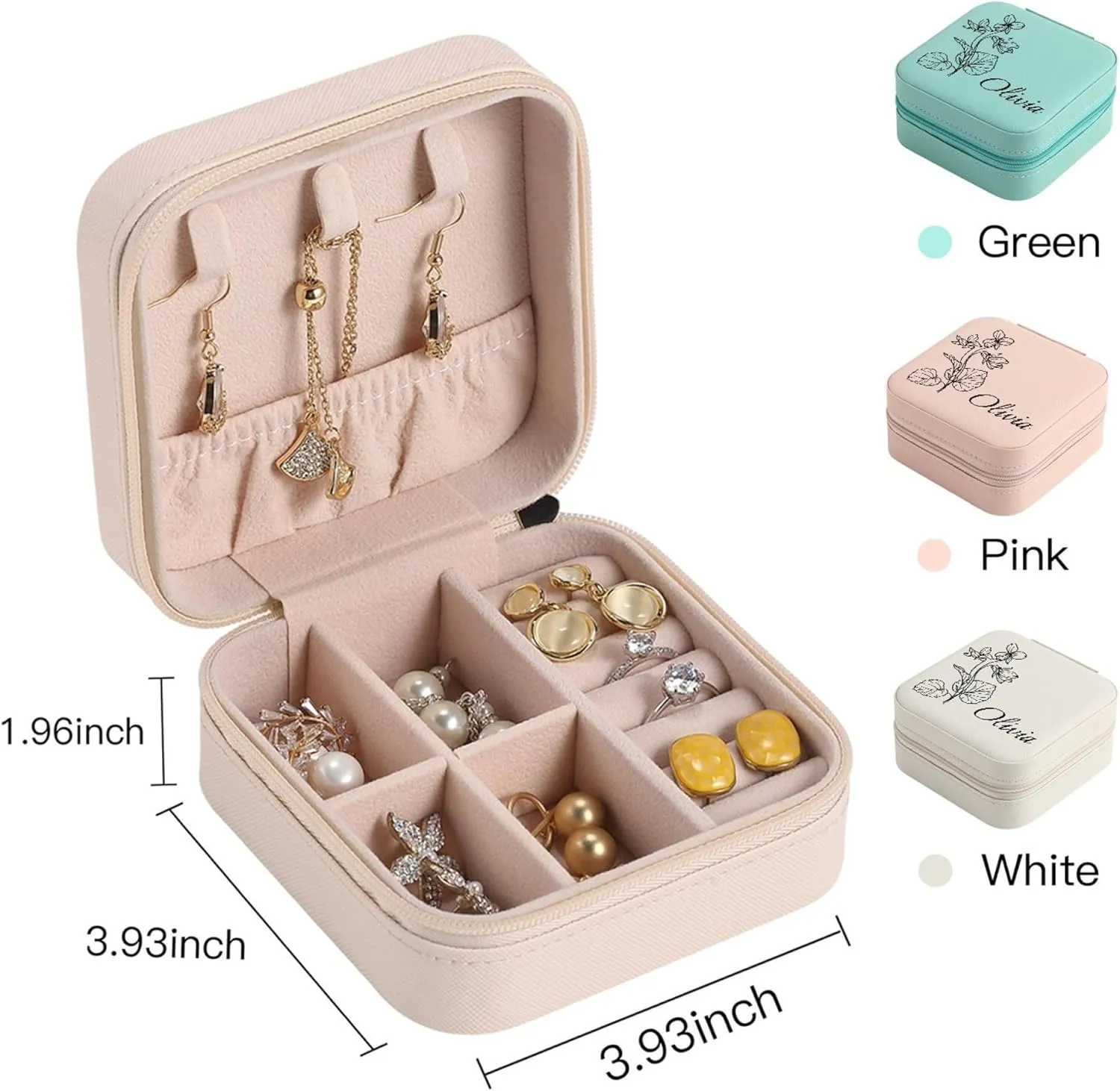 Personalized Jewelry Boxes for Women, Custom Travel Jewelry Case with Name and Birth Flower Month, Portable Jewelry Box Organizer for Mom Birthday Gifts (Non-Customized pink)