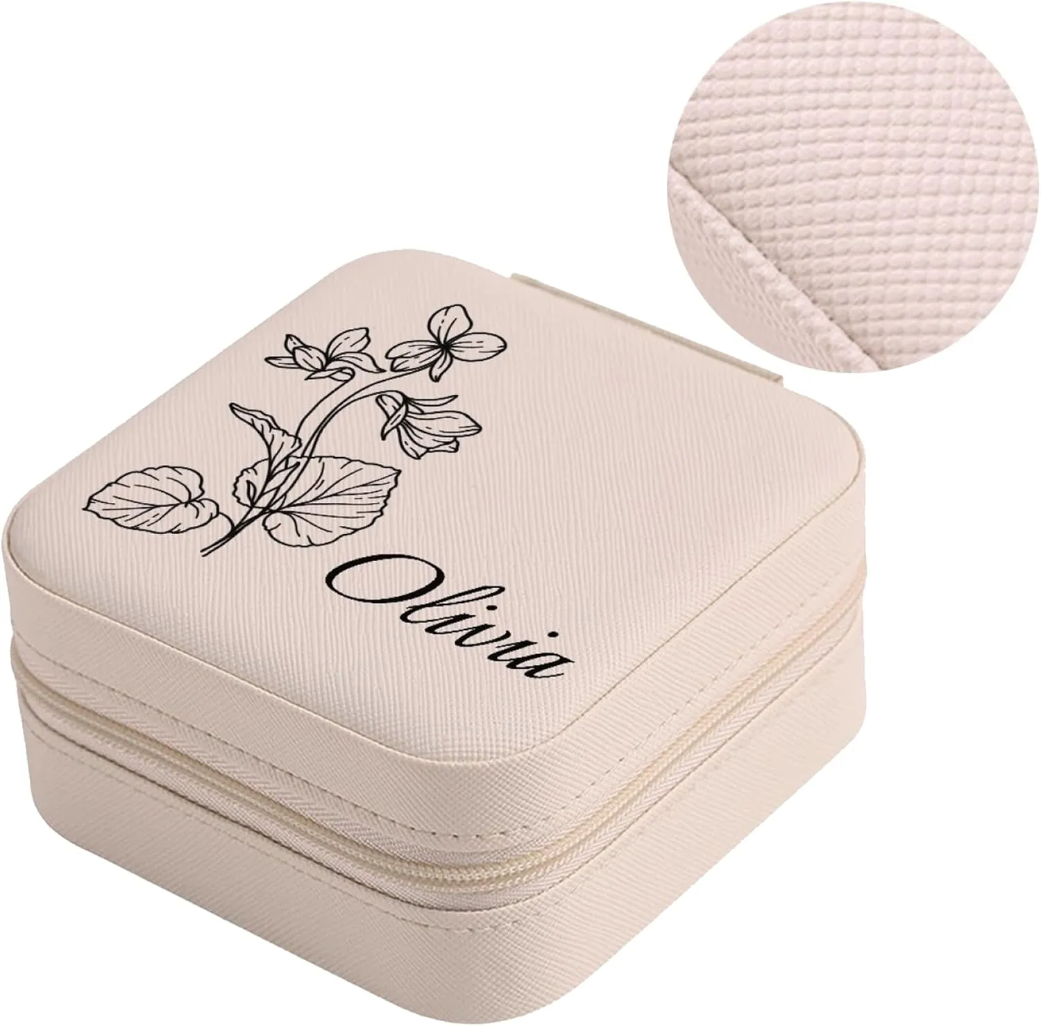 Personalized Jewelry Boxes for Women, Custom Travel Jewelry Case with Name and Birth Flower Month, Portable Jewelry Box Organizer for Mom Birthday Gifts (Non-Customized pink)