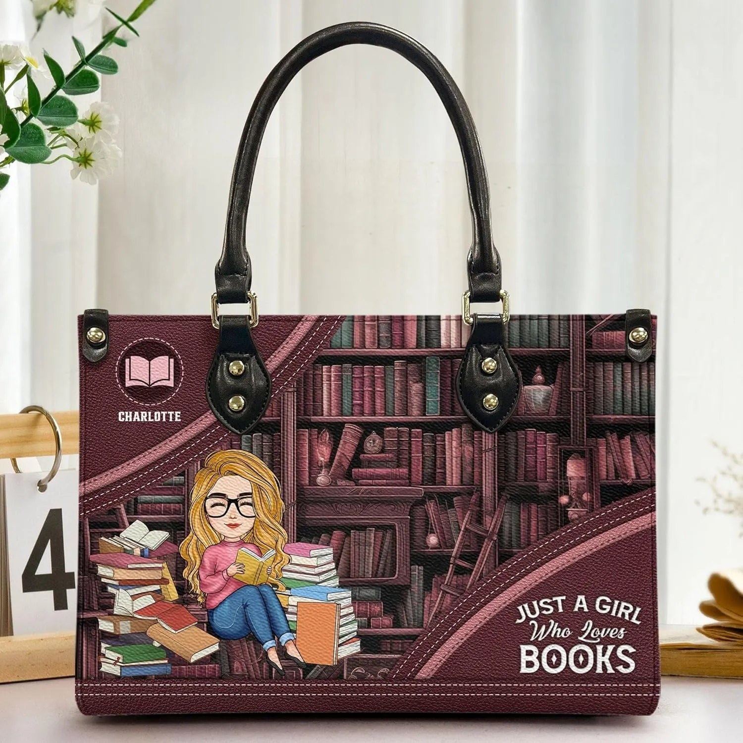 Personalized Just A Girl Who Loves Books Leather Bag Custom Book Lovers Bag Gift For Book Lovers Woman Daughter