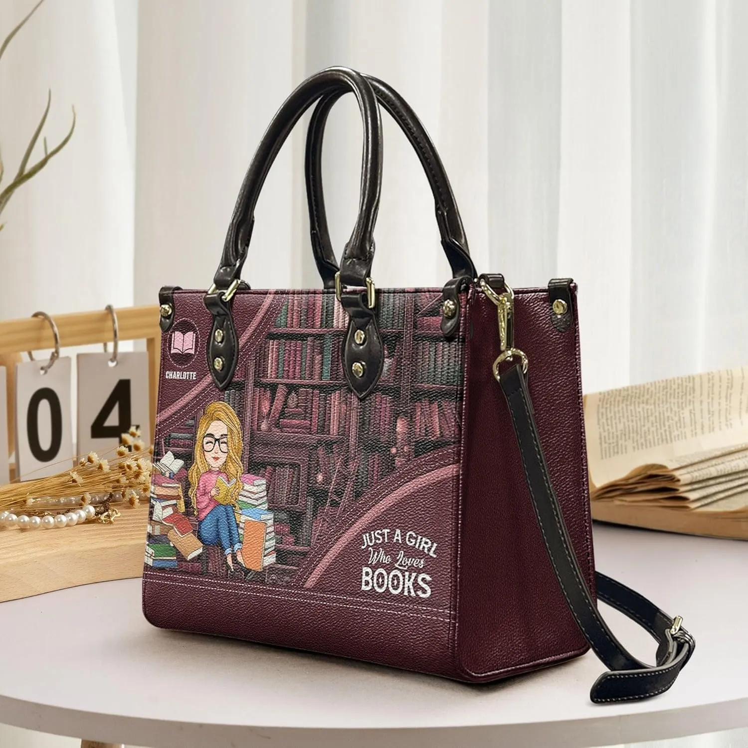 Personalized Just A Girl Who Loves Books Leather Bag Custom Book Lovers Bag Gift For Book Lovers Woman Daughter
