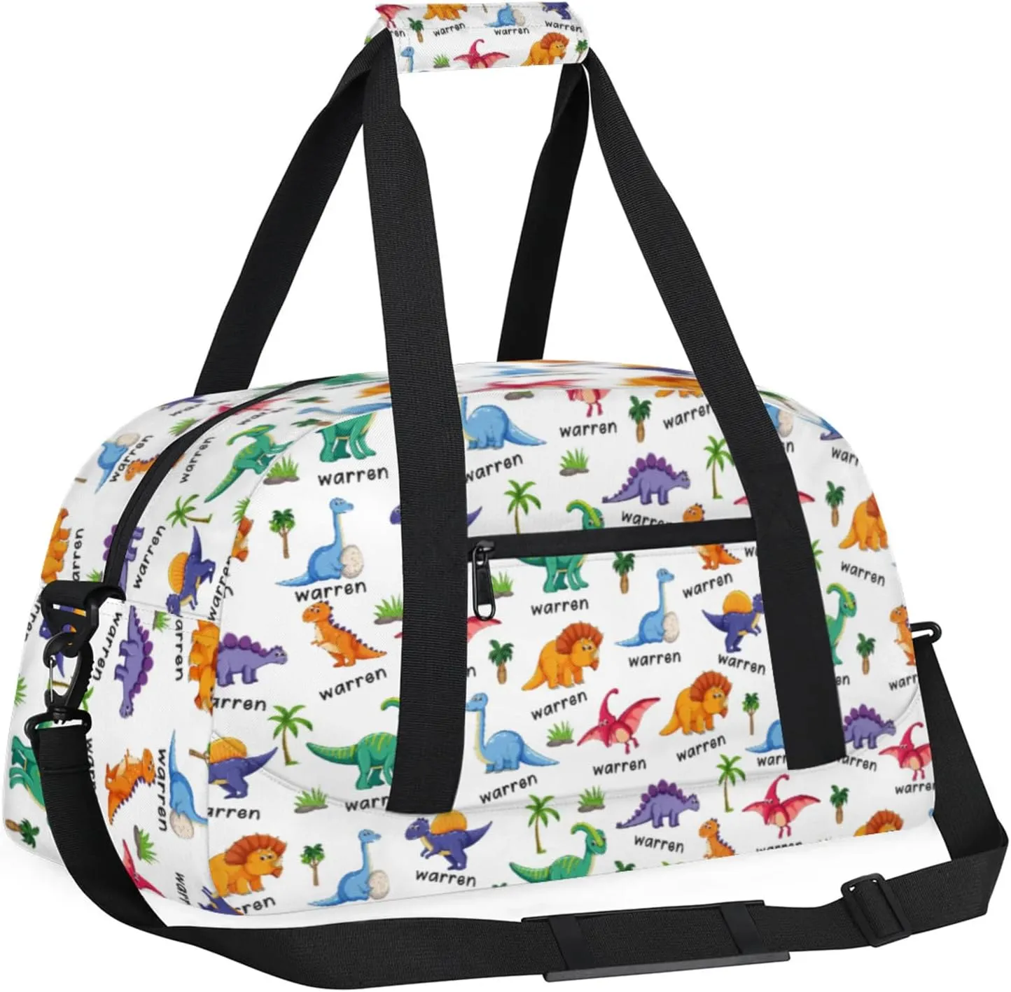 Personalized Name Duffle-Bag for Boys,Custom Animal Sports Gym Bag,Carry-on Lightweight for Travel Outdoor,Track-and-Field Dinosaur Green