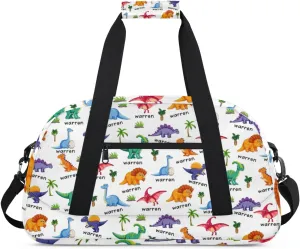 Personalized Name Duffle-Bag for Boys,Custom Animal Sports Gym Bag,Carry-on Lightweight for Travel Outdoor,Track-and-Field Dinosaur Green