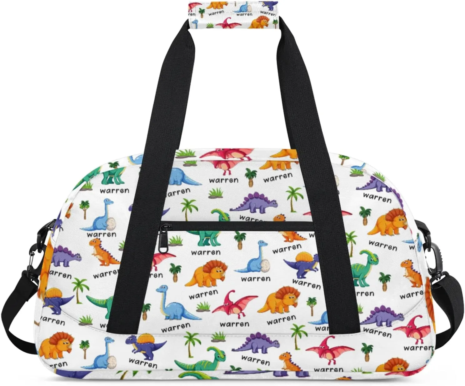 Personalized Name Duffle-Bag for Boys,Custom Animal Sports Gym Bag,Carry-on Lightweight for Travel Outdoor,Track-and-Field Dinosaur Green