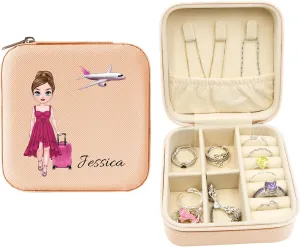 Personalized Portable Jewelry Box, Travel Essentials for Women, Mini Organizer, Customized Small Case With Initials, Gift for Girls, Teen, Woman (Travelling Lover)