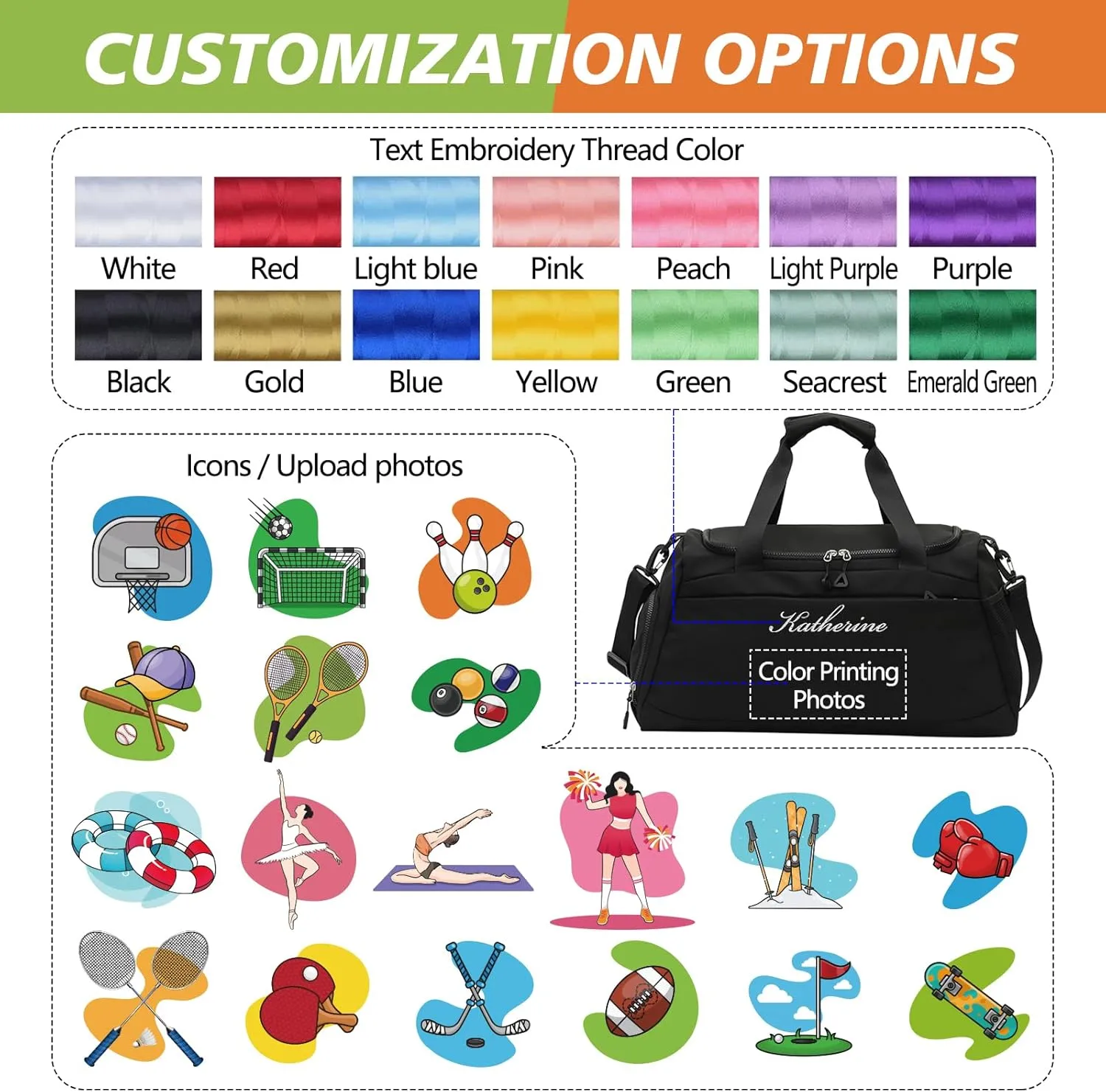 Personalized Travel Duffle Bag with Embroidery Name/Color Print logo, Sports Yoga Dance 3 in 1 Gym Bag, Dufflebag Weekend Getaway for Women Men, with Shoe and Wet Clothes Compartments-Cyan