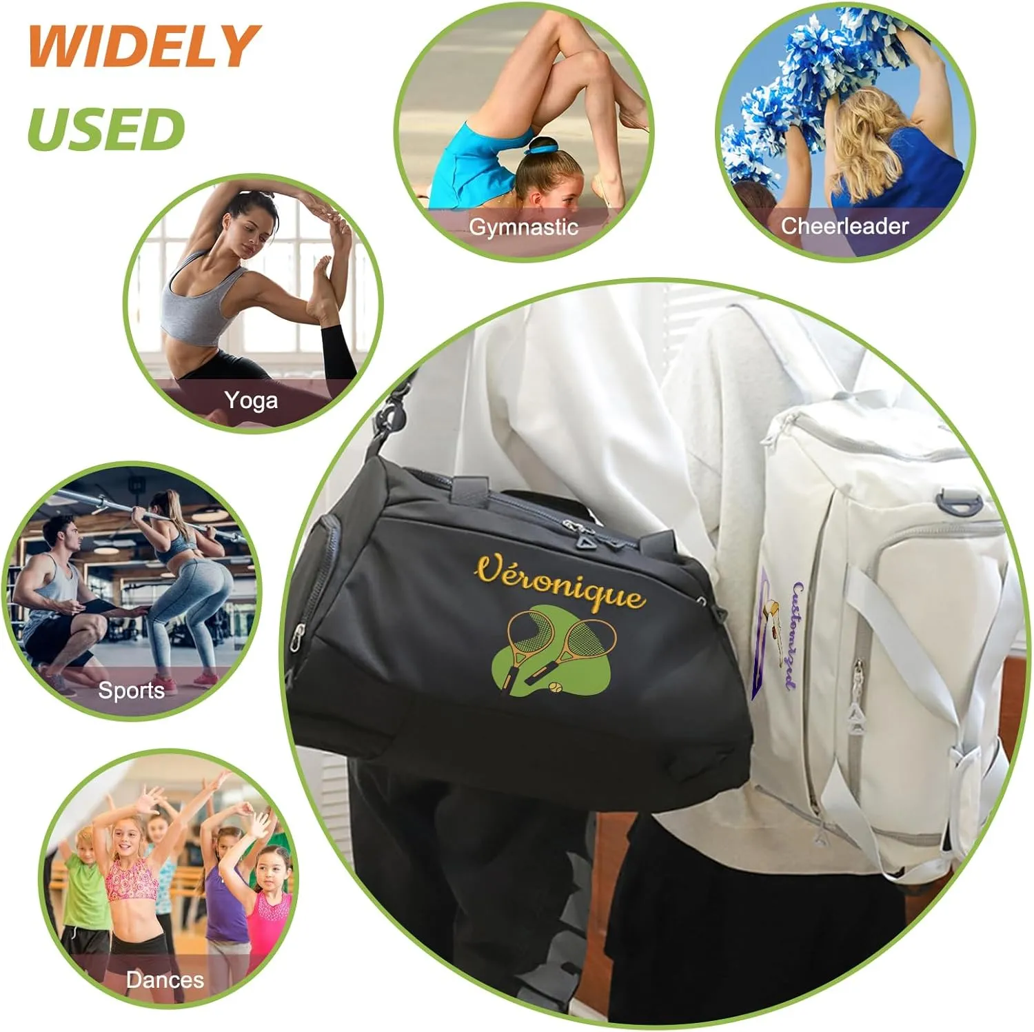 Personalized Travel Duffle Bag with Embroidery Name/Color Print logo, Sports Yoga Dance 3 in 1 Gym Bag, Dufflebag Weekend Getaway for Women Men, with Shoe and Wet Clothes Compartments-Cyan