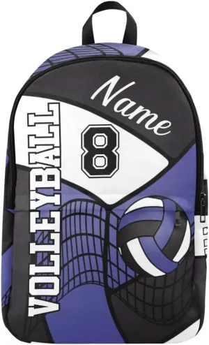 Personalized Volleyball in Blue White Black Backpack with Name Custom Travel Daypack Bag for Man Woman Gifts