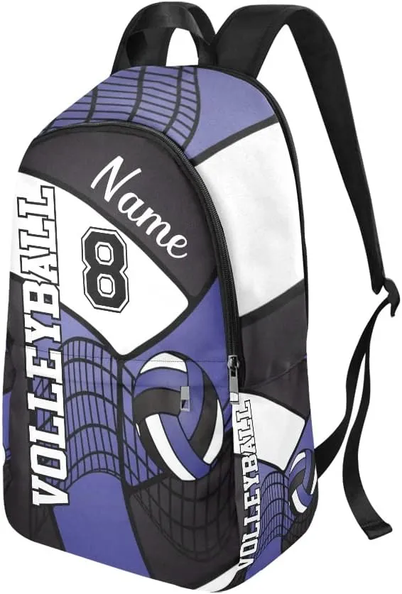 Personalized Volleyball in Blue White Black Backpack with Name Custom Travel Daypack Bag for Man Woman Gifts