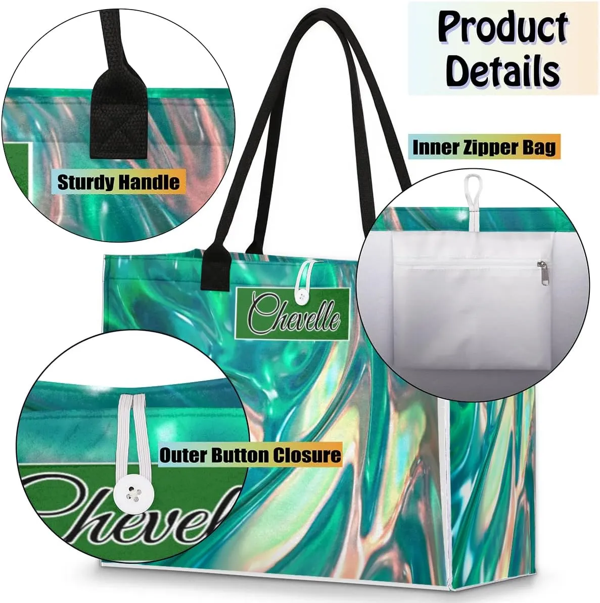 Personalized Women Casual Tote Bag Name, Customized Large Capacity Beach Shoulder Shopping Bag for Travel Daily Work