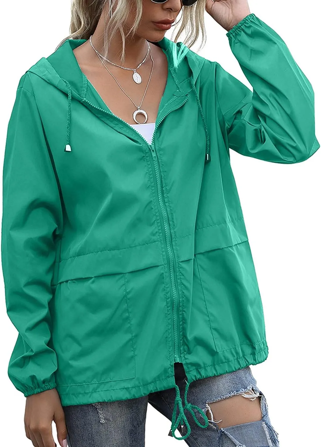 PESION Women's Waterproof Raincoat Lightweight Rain Jacket Hooded Windbreaker with Pocket for Outdoor