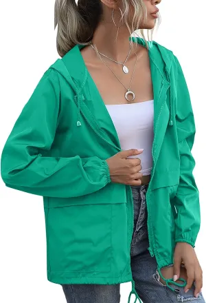 PESION Women's Waterproof Raincoat Lightweight Rain Jacket Hooded Windbreaker with Pocket for Outdoor