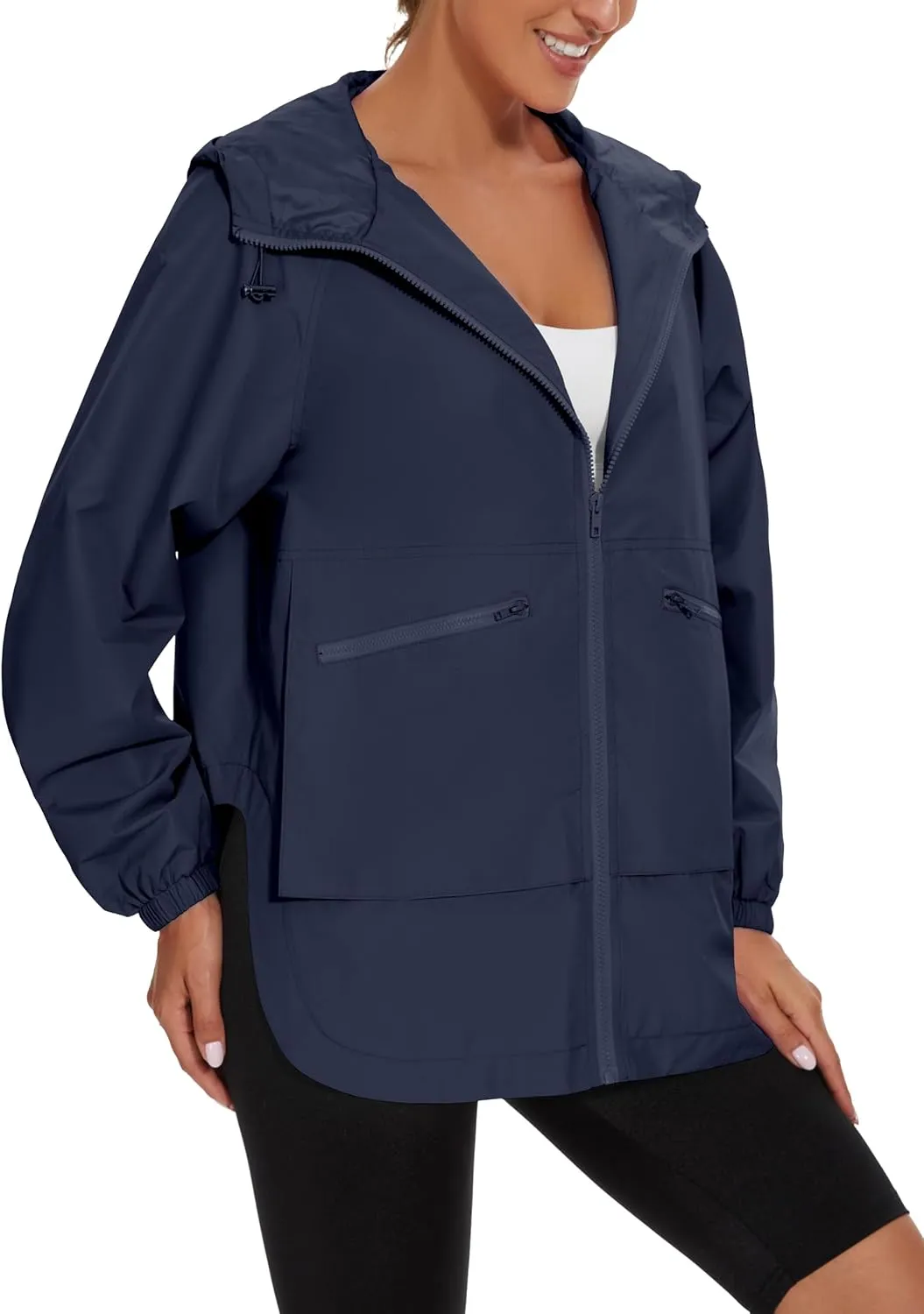 PESION Womens Waterproof Raincoat Lightweight Rain Jacket Trench Coat Hooded Windbreaker With Pockets for Outdoor