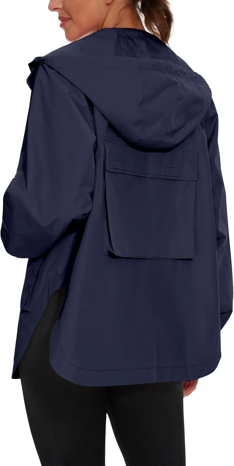 PESION Womens Waterproof Raincoat Lightweight Rain Jacket Trench Coat Hooded Windbreaker With Pockets for Outdoor