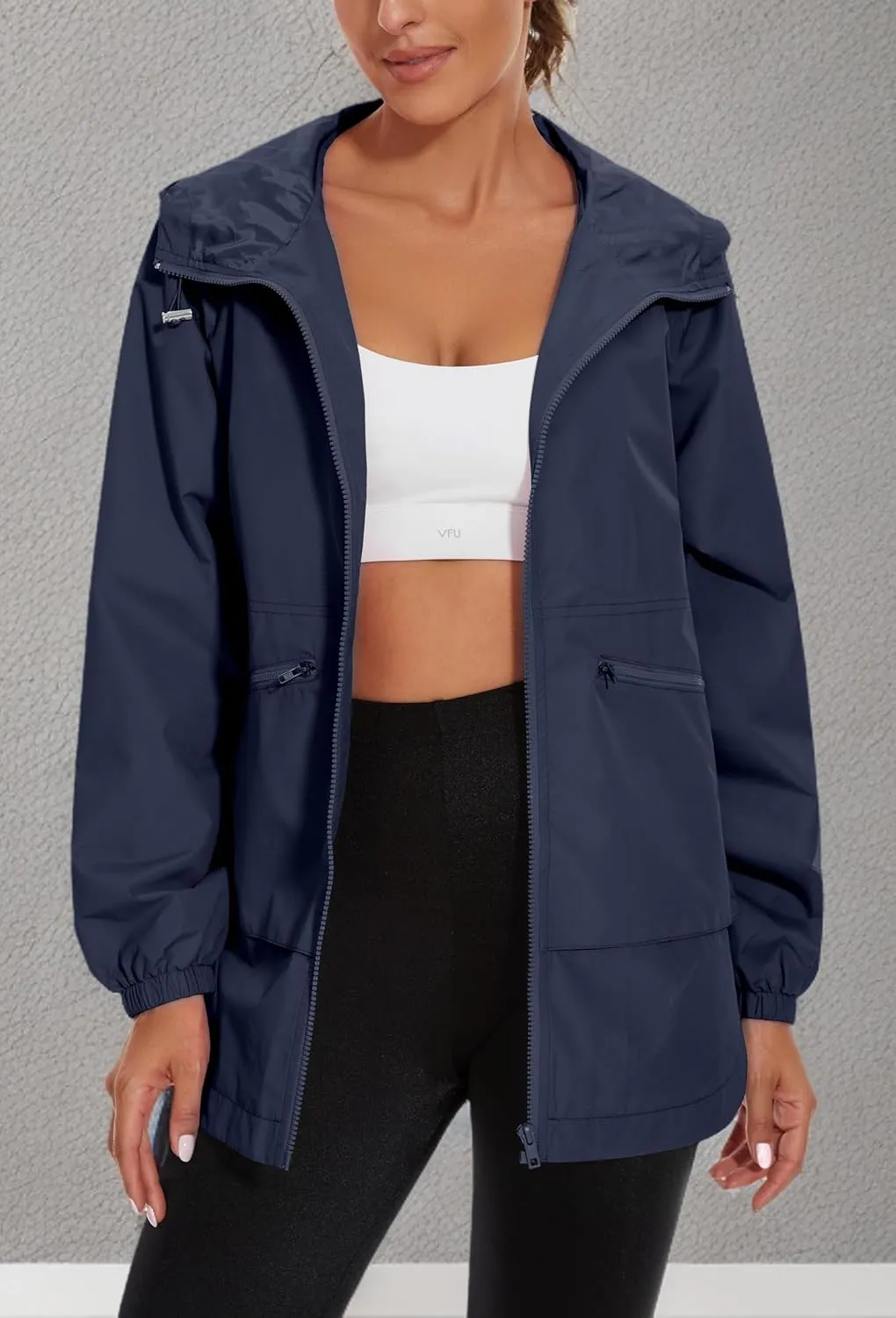 PESION Womens Waterproof Raincoat Lightweight Rain Jacket Trench Coat Hooded Windbreaker With Pockets for Outdoor