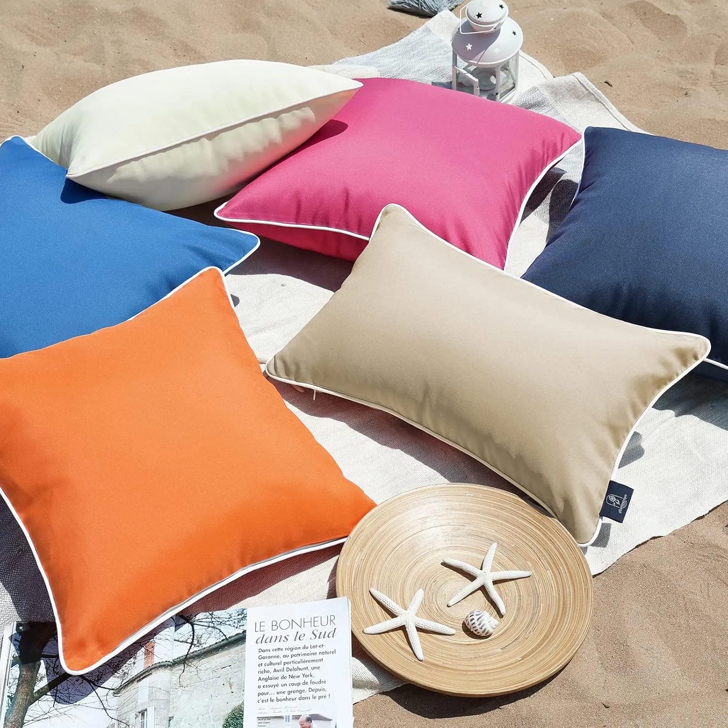 Phantoscope Pack of 2 Outdoor Waterproof Solid Throw Decorative Pillow Cover Decorative Square Outdoor Pillows Cushion Case Patio Pillows for Couch Tent Sunbrella, Blue 20x20 inches 50x50 cm