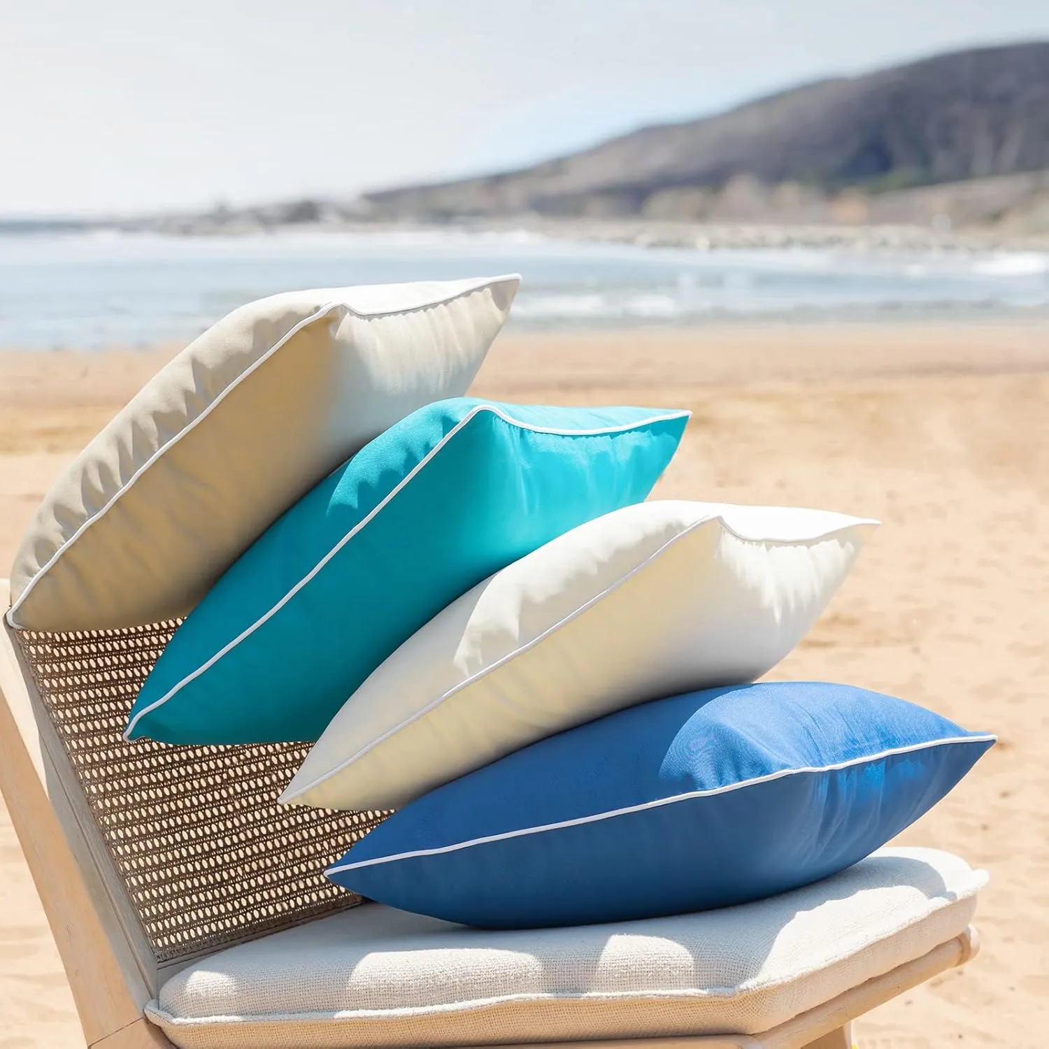 Phantoscope Pack of 2 Outdoor Waterproof Solid Throw Decorative Pillow Cover Decorative Square Outdoor Pillows Cushion Case Patio Pillows for Couch Tent Sunbrella, Blue 20x20 inches 50x50 cm