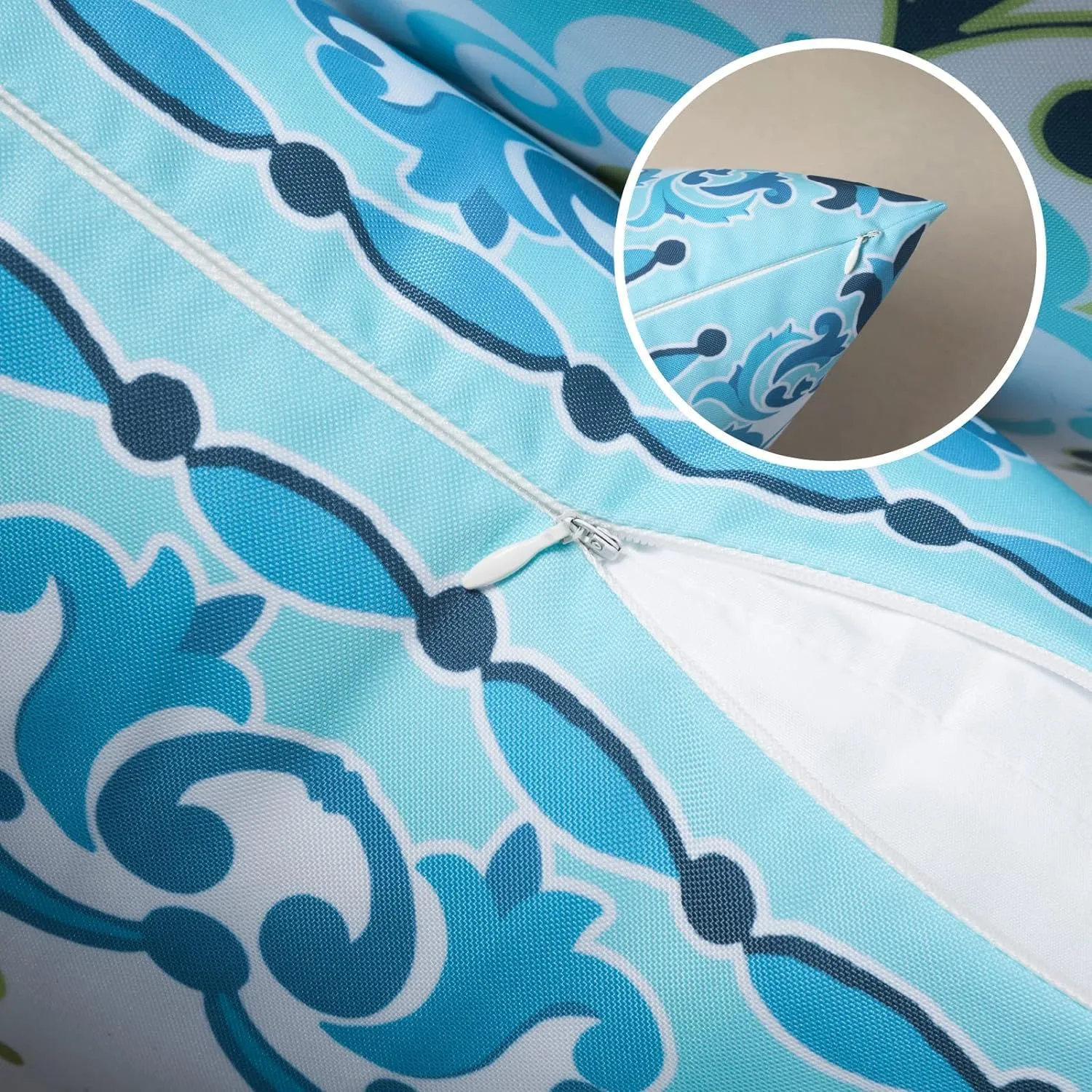Phantoscope Set of 4 Outdoor Waterproof Throw Pillow Covers,Geometric, Decorative Boho Farmhouse Outdoor Pillows Cushion Case for Home Patio Furniture Tent Sunbrella, Blue and Green 20x20 Inches