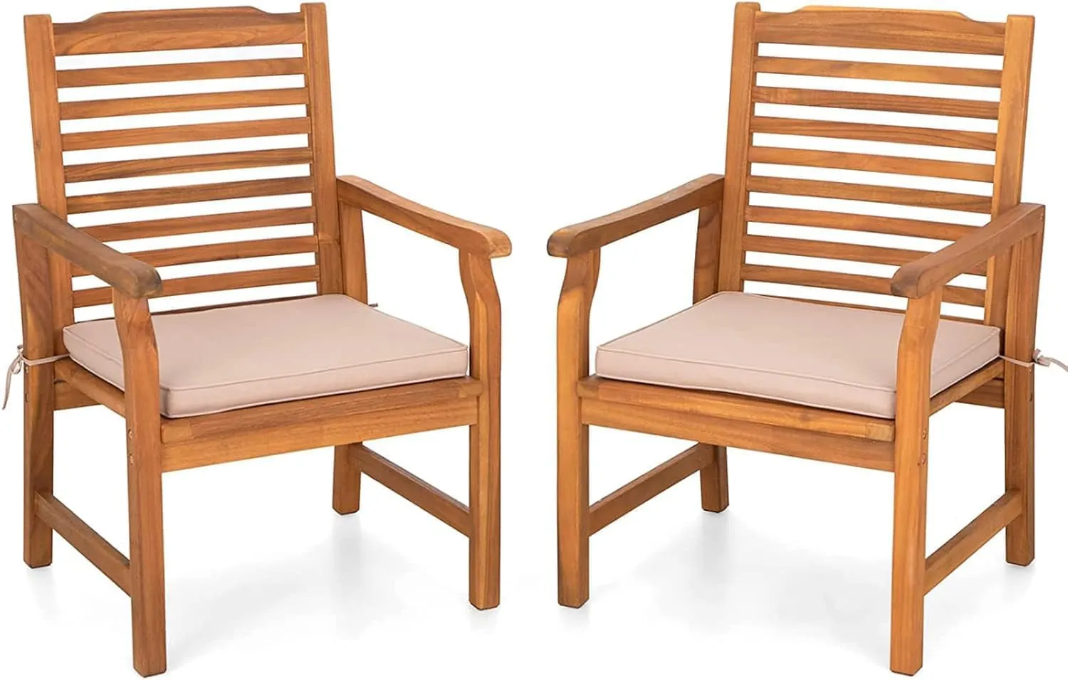 PHI VILLA 2 Pieces Acacia Wood Outdoor Dining Chairs with Cushions, Patio Oil Finished Wooden Armchairs Set of 2, Natural Teak Dining Chairs for Deck, Yard, Porch
