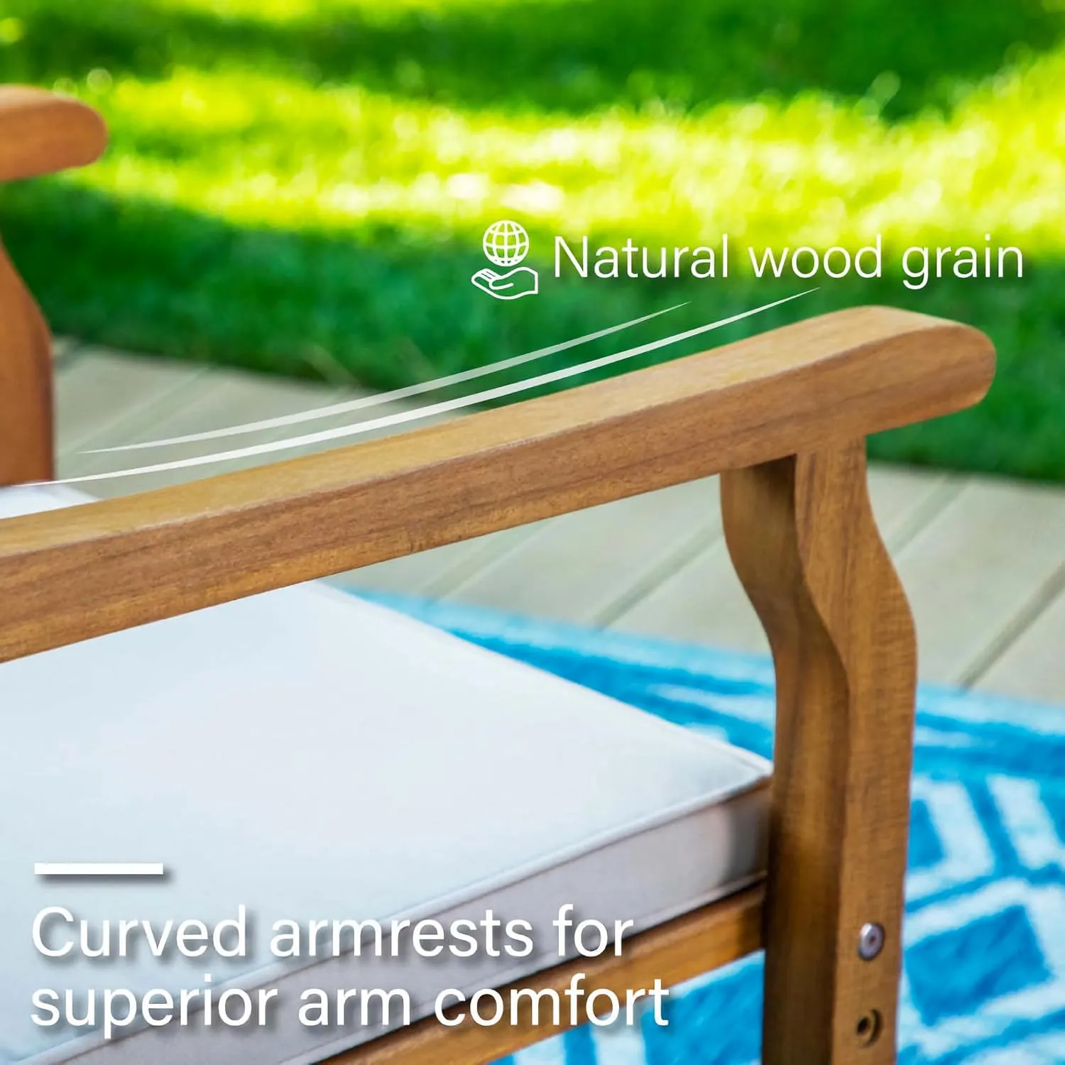 PHI VILLA 2 Pieces Acacia Wood Outdoor Dining Chairs with Cushions, Patio Oil Finished Wooden Armchairs Set of 2, Natural Teak Dining Chairs for Deck, Yard, Porch