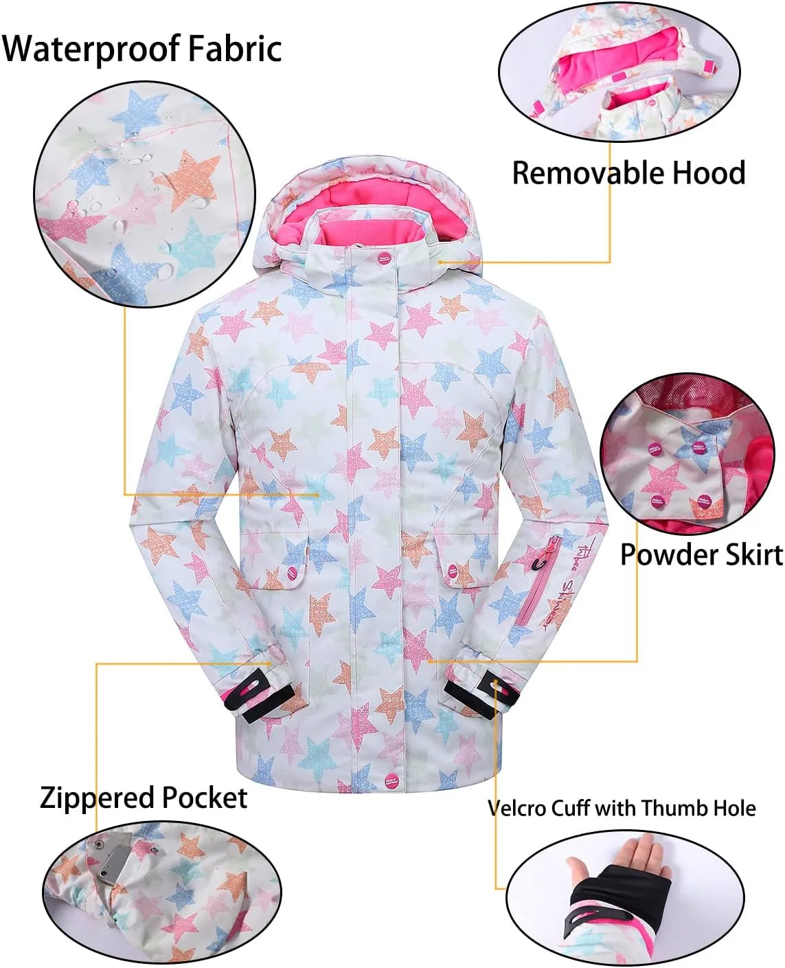 PHIBEE Girls' Waterproof Windproof Outdoor Warm Snowboard Ski Jacket