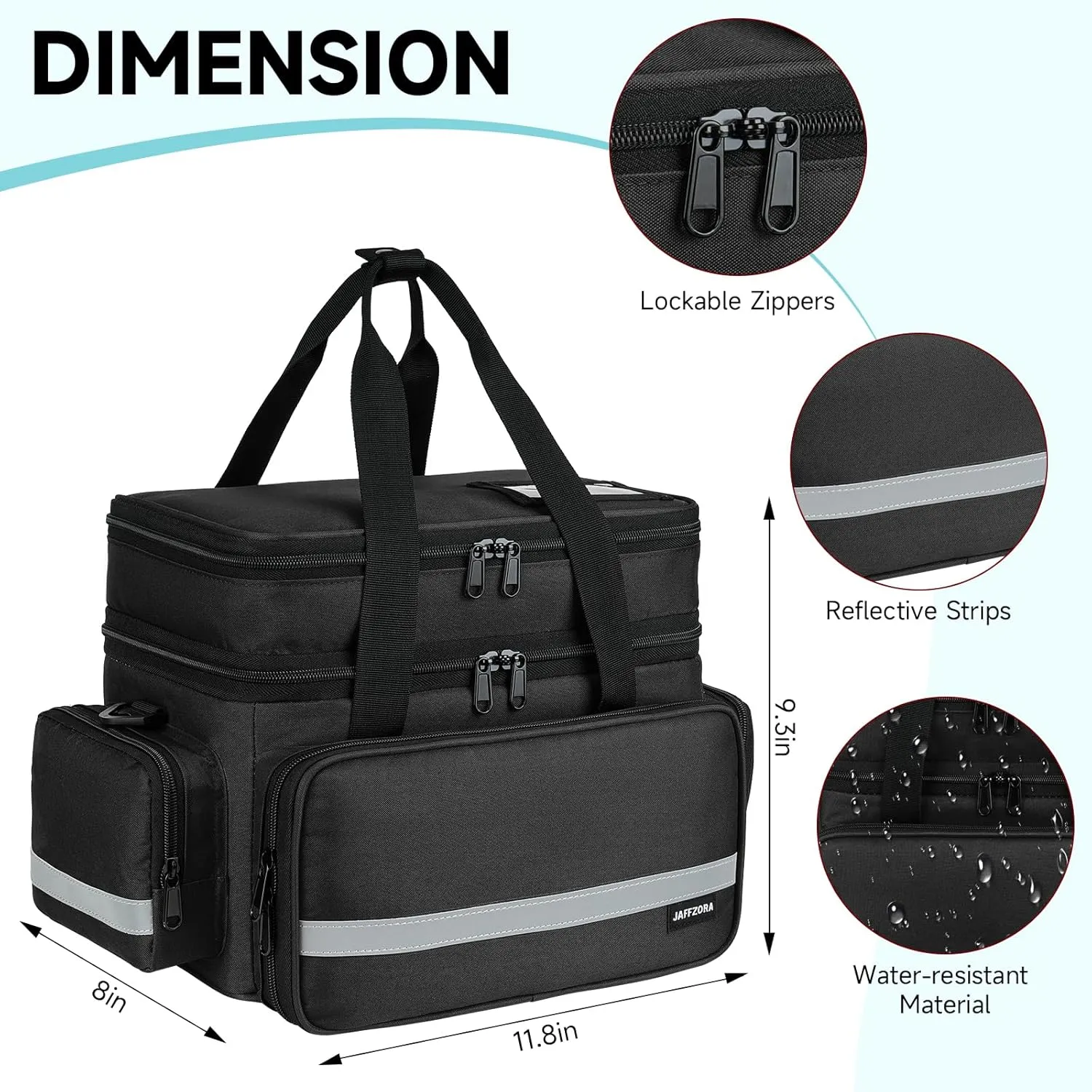 Pill Bottle Organizer, Double Layers Medicine Storage Bag with Lockable Zippers and Shoulder Strap,Medication Travel Bag for Prescription Bottles, Vitamins & Medical Supplies, Black (Bag Only)