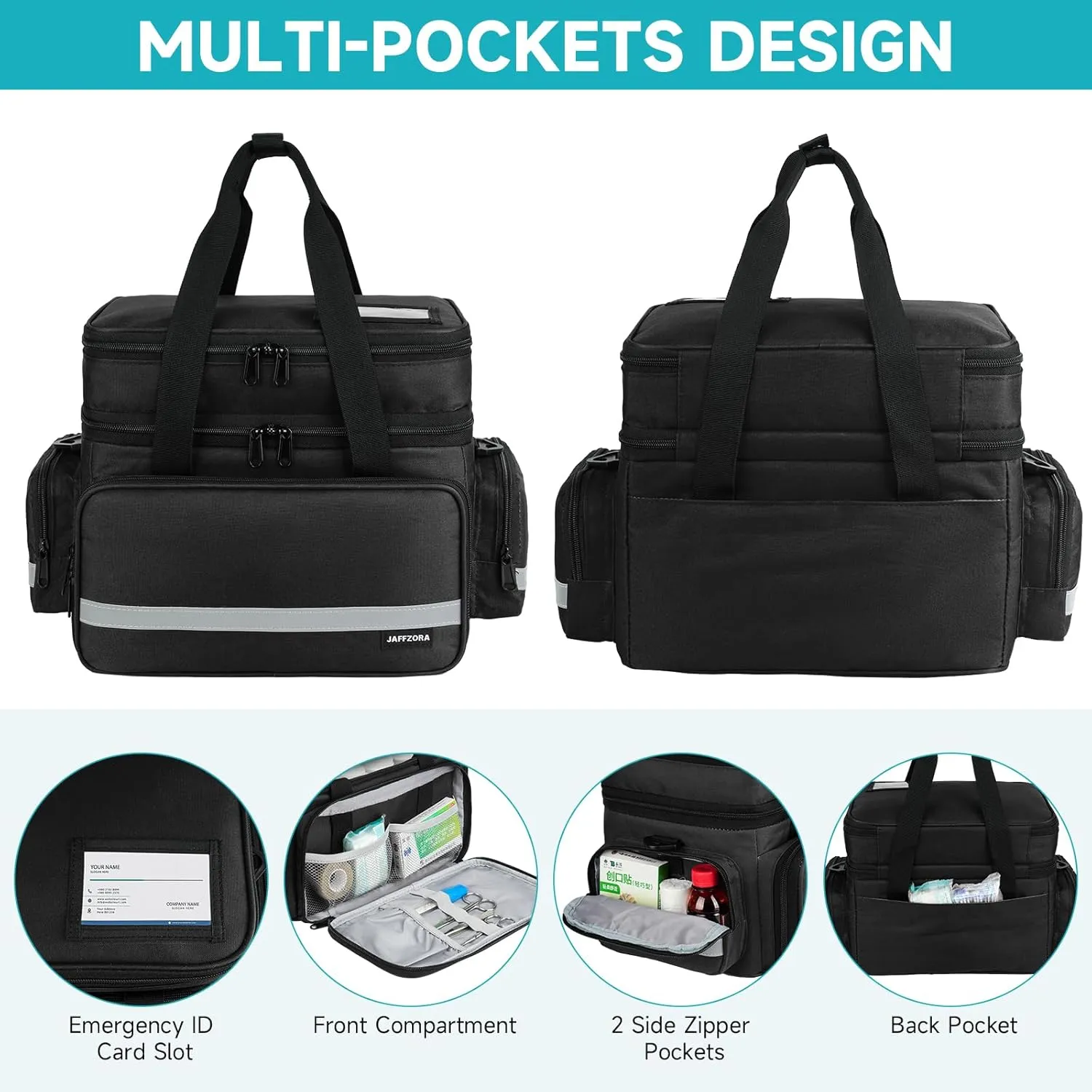 Pill Bottle Organizer, Double Layers Medicine Storage Bag with Lockable Zippers and Shoulder Strap,Medication Travel Bag for Prescription Bottles, Vitamins & Medical Supplies, Black (Bag Only)
