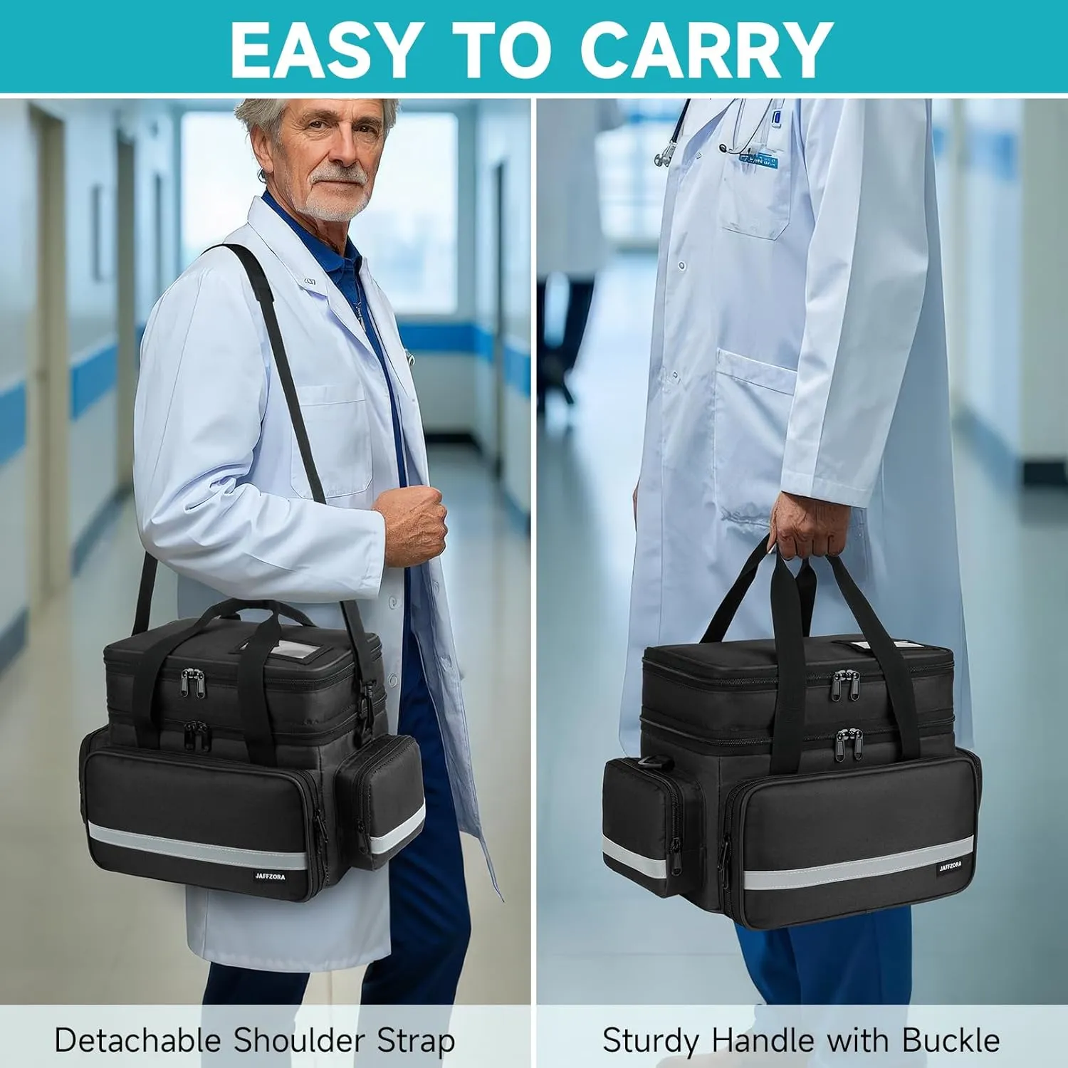 Pill Bottle Organizer, Double Layers Medicine Storage Bag with Lockable Zippers and Shoulder Strap,Medication Travel Bag for Prescription Bottles, Vitamins & Medical Supplies, Black (Bag Only)