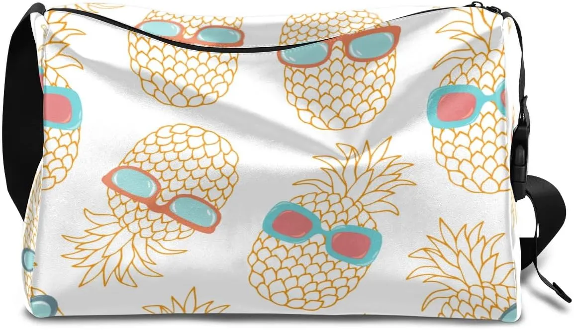 Pineapple Vacation Small Gym Bag for Men Women Workout Sport Duffle Bag Waterproof Weekender Overnight Bag Lightweight Carry on Tote Bag Crossbody Shoulder Travel Bag for Swim Yoge Dance