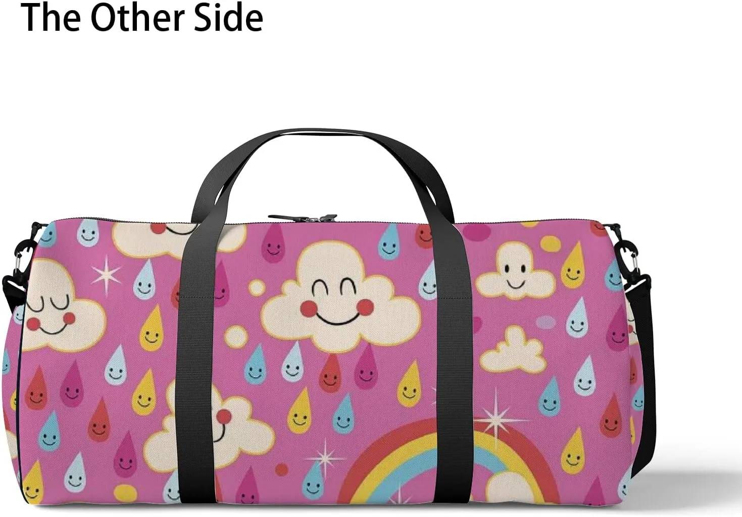 Pink Kawaii Cute Clouds Rainbows Rain Drops Sports Bag Tote Bag Waterproof Gym Bag with Shoulder Strap Zipper 2 Side Pockets for Men and Women, Travel and Storage Shoulder Bag.