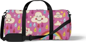 Pink Kawaii Cute Clouds Rainbows Rain Drops Sports Bag Tote Bag Waterproof Gym Bag with Shoulder Strap Zipper 2 Side Pockets for Men and Women, Travel and Storage Shoulder Bag.
