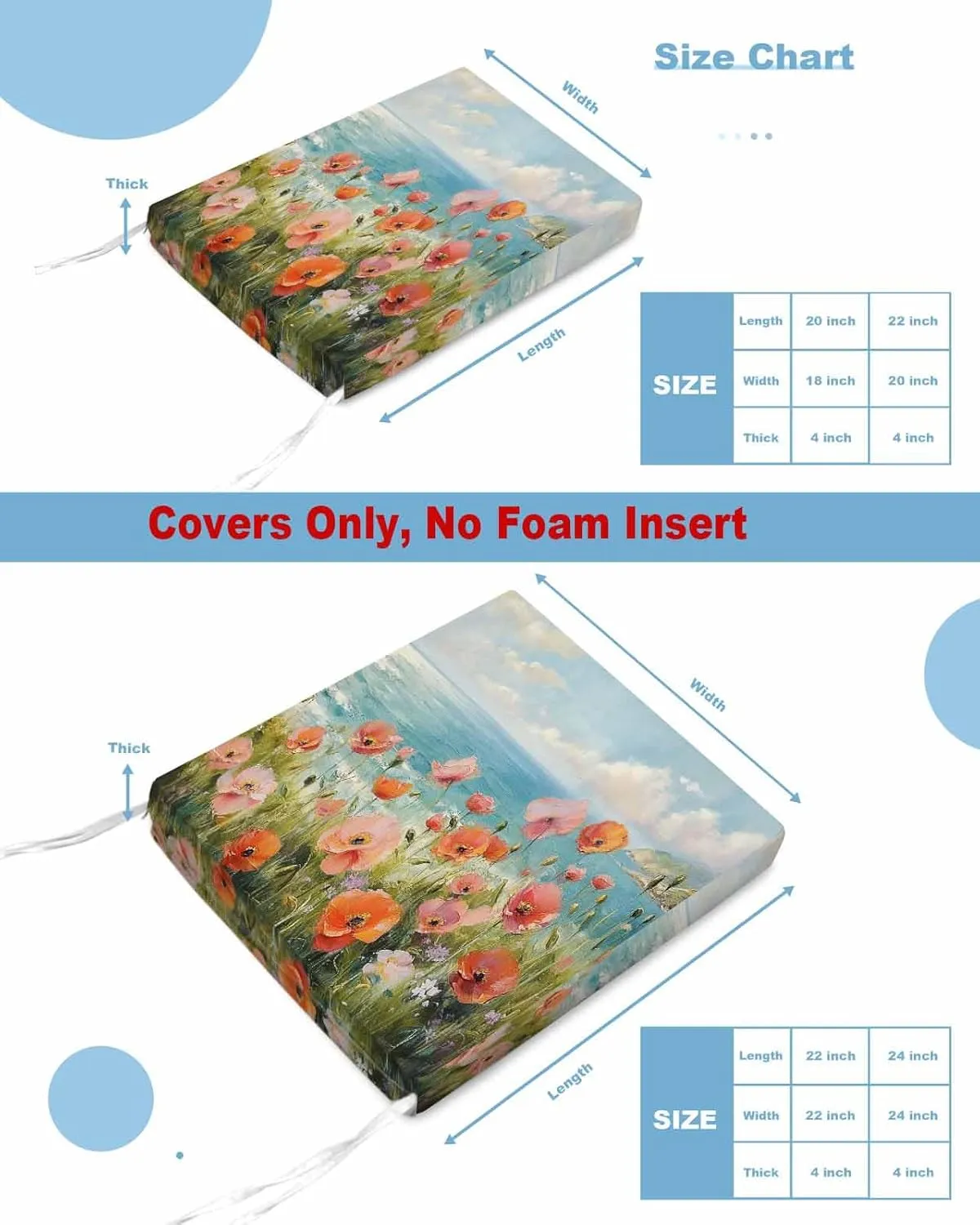 Pink Spring Floral Outdoor Cushion Chair Cover Set of 2 - Waterproof Couch Seat Covers, Modern Abstract Art Oil Painting Aesthetics Patio Furniture Protector Slipcovers for Sofa/RV, 24"x24"x4"