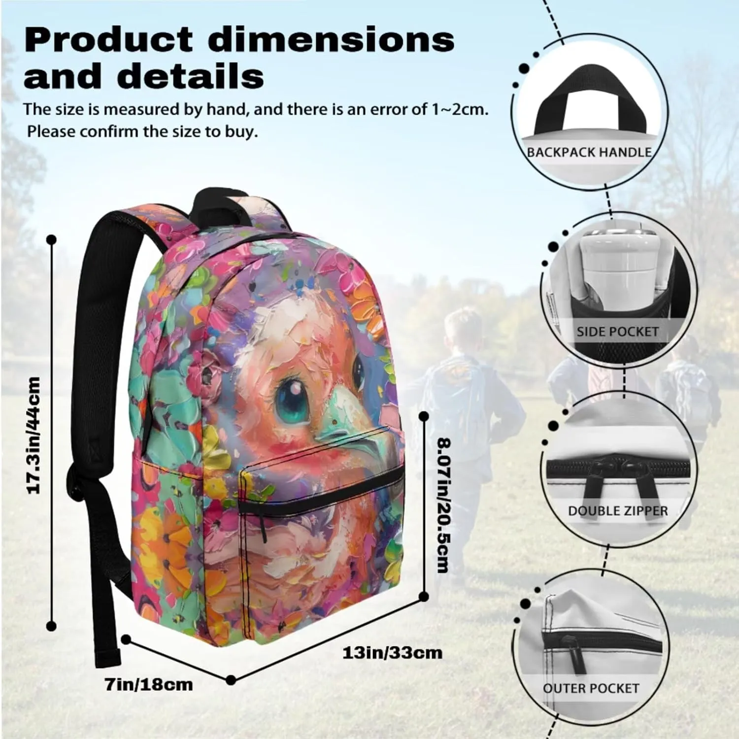 PinUp Angel Cute Flamingo Print Backpack for Kids Primary Middle School Bookbag Cute Oil Painting Animal Graphic School Bag With Lunch Bag